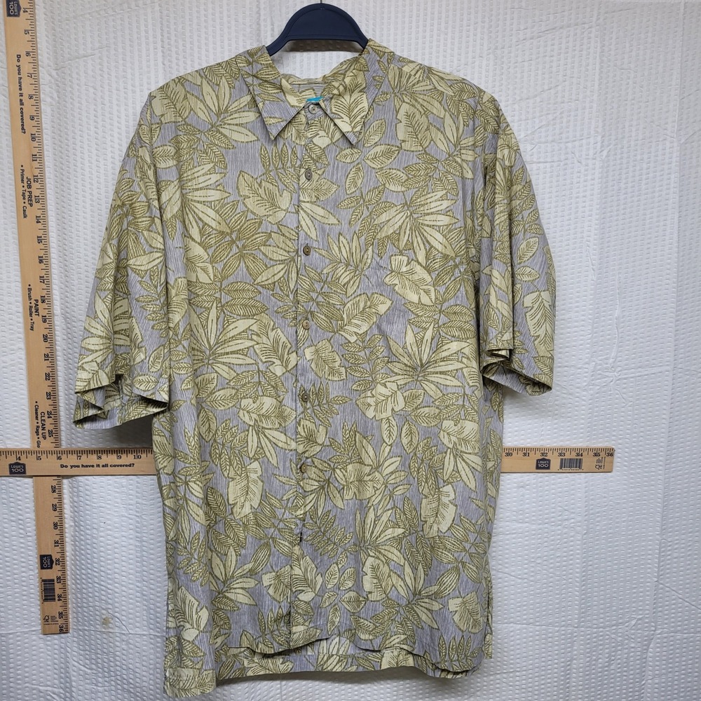 Tori Richard Mens XL Hawaii Leaf Print Button Down Shirt Green Grey Tropical